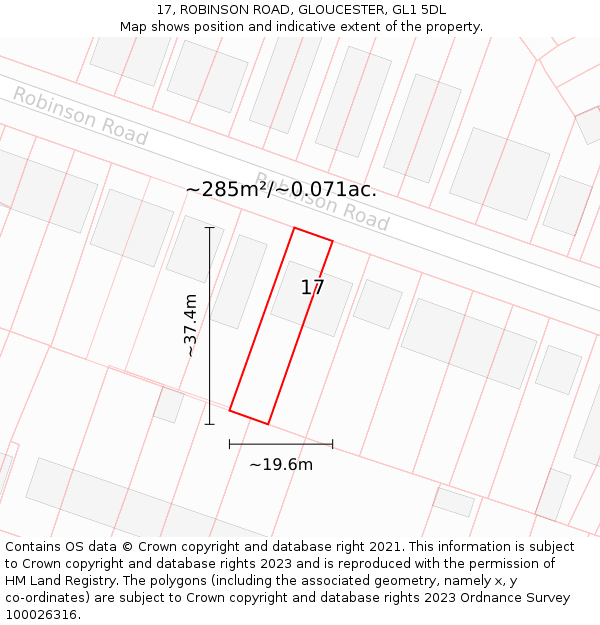 17, ROBINSON ROAD, GLOUCESTER, GL1 5DL: Plot and title map