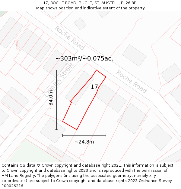17, ROCHE ROAD, BUGLE, ST. AUSTELL, PL26 8PL: Plot and title map