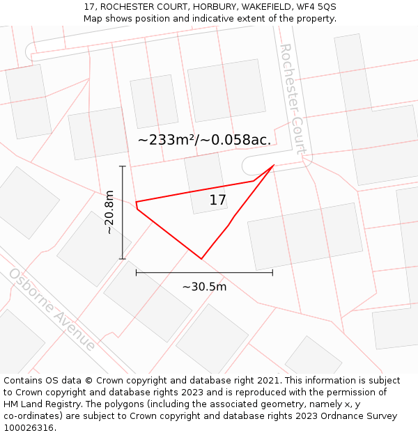 17, ROCHESTER COURT, HORBURY, WAKEFIELD, WF4 5QS: Plot and title map