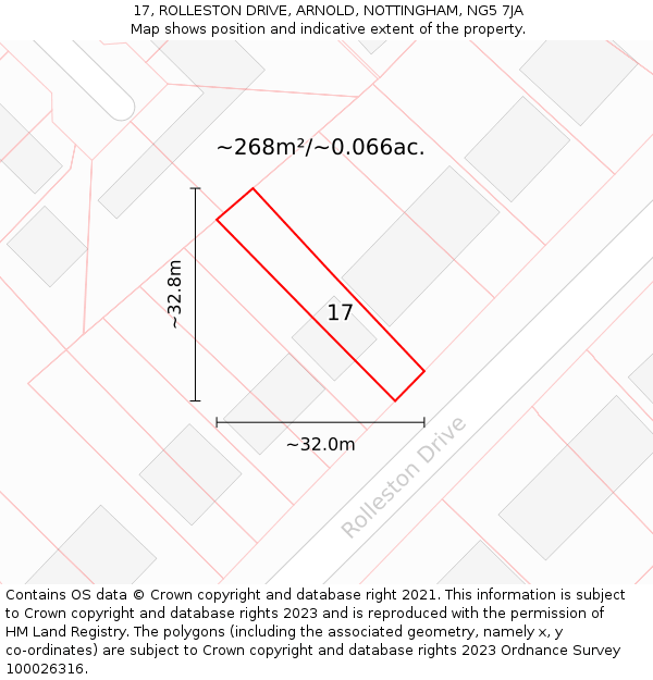 17, ROLLESTON DRIVE, ARNOLD, NOTTINGHAM, NG5 7JA: Plot and title map