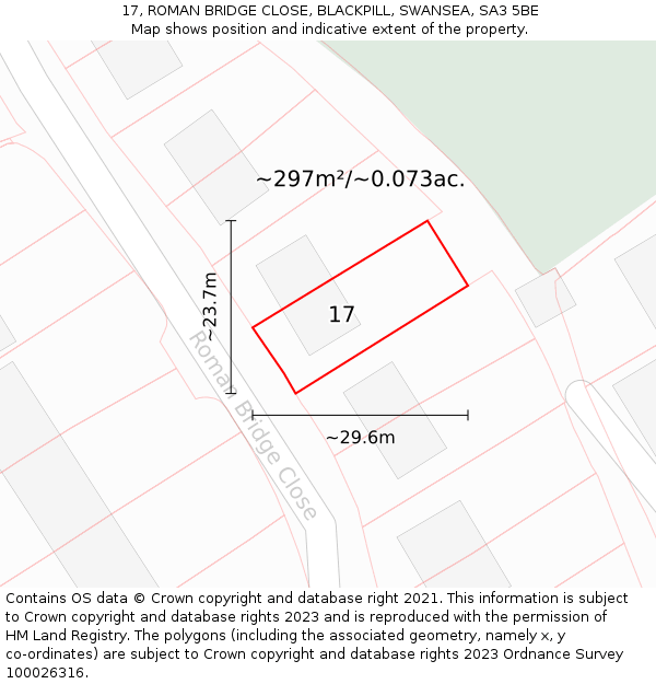 17, ROMAN BRIDGE CLOSE, BLACKPILL, SWANSEA, SA3 5BE: Plot and title map