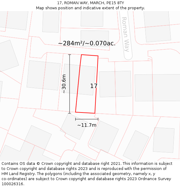 17, ROMAN WAY, MARCH, PE15 8TY: Plot and title map