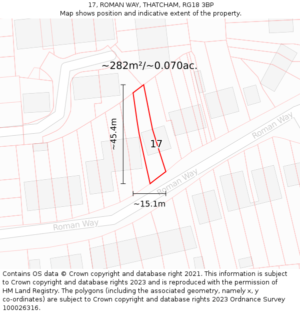 17, ROMAN WAY, THATCHAM, RG18 3BP: Plot and title map
