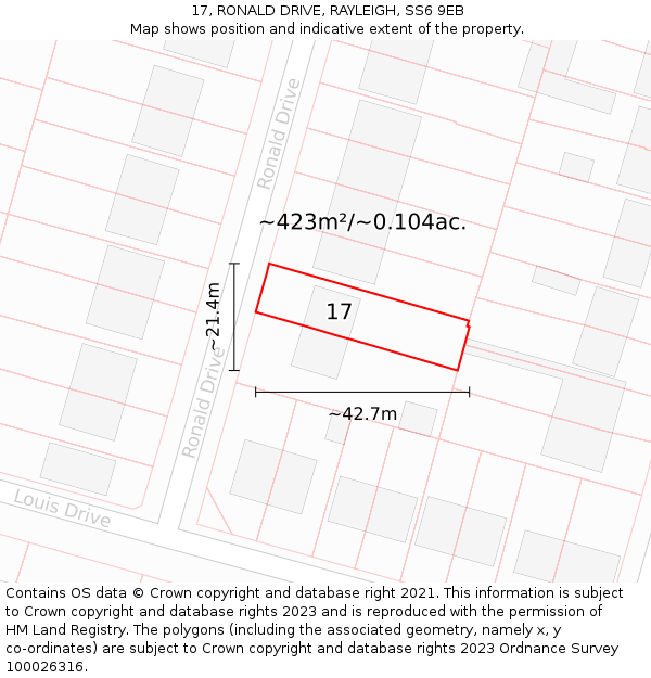 17, RONALD DRIVE, RAYLEIGH, SS6 9EB: Plot and title map
