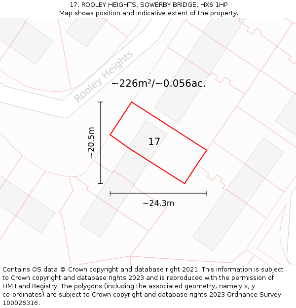 17, ROOLEY HEIGHTS, SOWERBY BRIDGE, HX6 1HP: Plot and title map