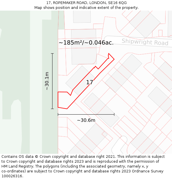17, ROPEMAKER ROAD, LONDON, SE16 6QG: Plot and title map