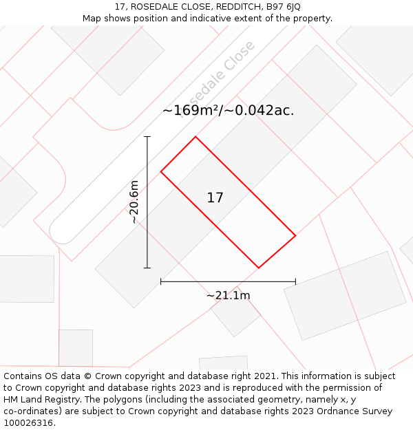 17, ROSEDALE CLOSE, REDDITCH, B97 6JQ: Plot and title map