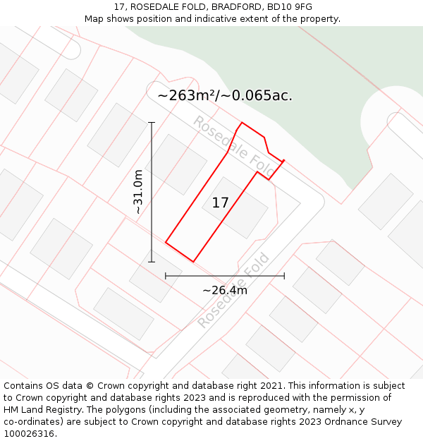 17, ROSEDALE FOLD, BRADFORD, BD10 9FG: Plot and title map