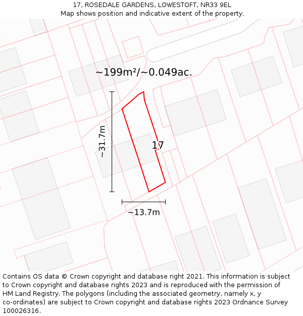 17, ROSEDALE GARDENS, LOWESTOFT, NR33 9EL: Plot and title map