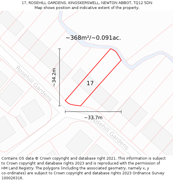 17, ROSEHILL GARDENS, KINGSKERSWELL, NEWTON ABBOT, TQ12 5DN: Plot and title map