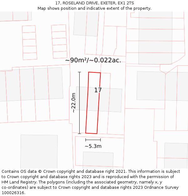 17, ROSELAND DRIVE, EXETER, EX1 2TS: Plot and title map
