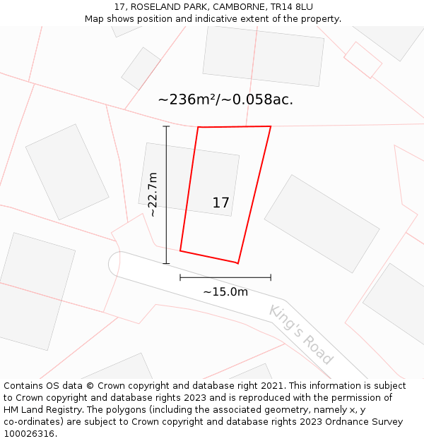 17, ROSELAND PARK, CAMBORNE, TR14 8LU: Plot and title map