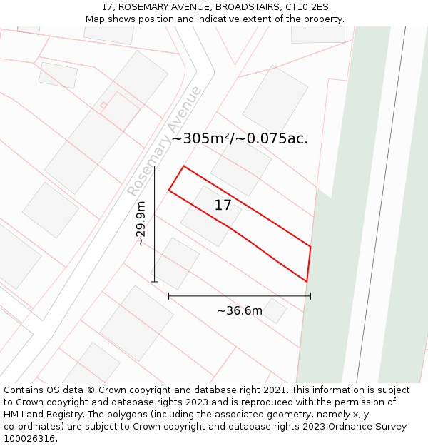 17, ROSEMARY AVENUE, BROADSTAIRS, CT10 2ES: Plot and title map