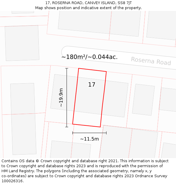 17, ROSERNA ROAD, CANVEY ISLAND, SS8 7JT: Plot and title map