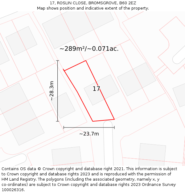 17, ROSLIN CLOSE, BROMSGROVE, B60 2EZ: Plot and title map