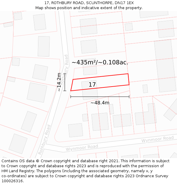 17, ROTHBURY ROAD, SCUNTHORPE, DN17 1EX: Plot and title map