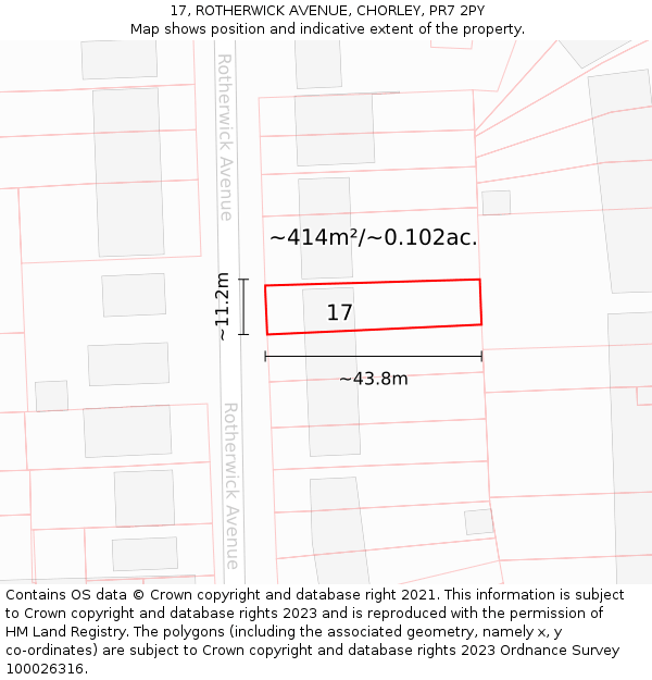 17, ROTHERWICK AVENUE, CHORLEY, PR7 2PY: Plot and title map