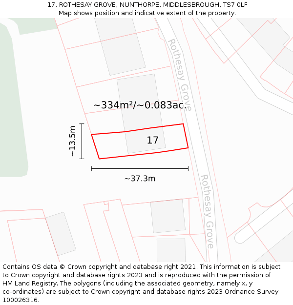 17, ROTHESAY GROVE, NUNTHORPE, MIDDLESBROUGH, TS7 0LF: Plot and title map