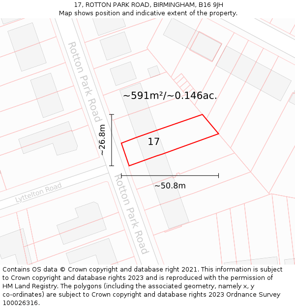 17, ROTTON PARK ROAD, BIRMINGHAM, B16 9JH: Plot and title map