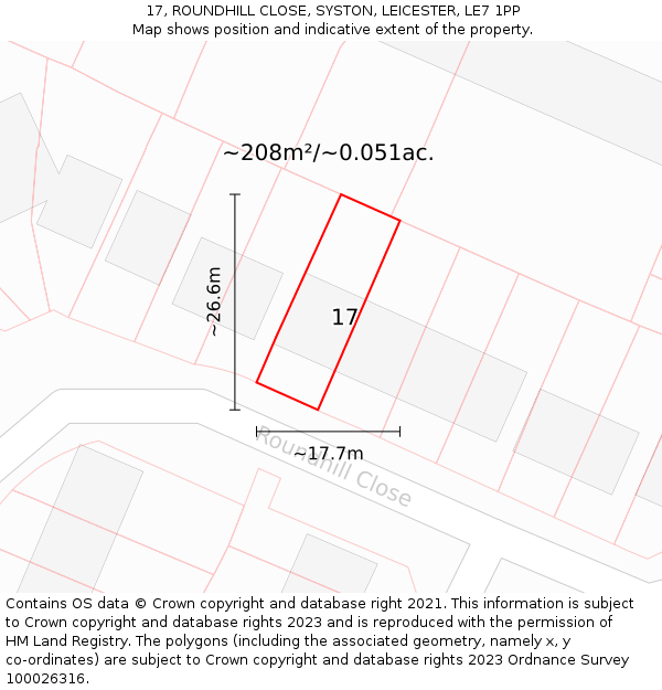 17, ROUNDHILL CLOSE, SYSTON, LEICESTER, LE7 1PP: Plot and title map