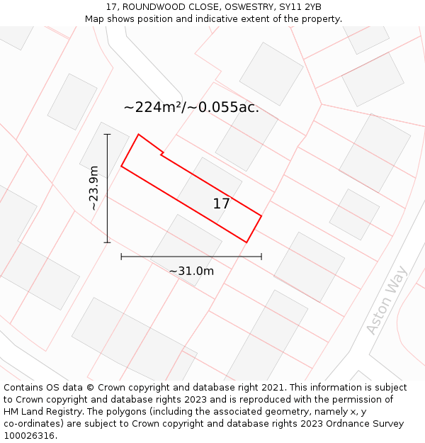 17, ROUNDWOOD CLOSE, OSWESTRY, SY11 2YB: Plot and title map