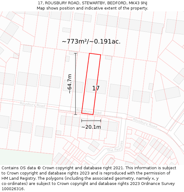 17, ROUSBURY ROAD, STEWARTBY, BEDFORD, MK43 9NJ: Plot and title map