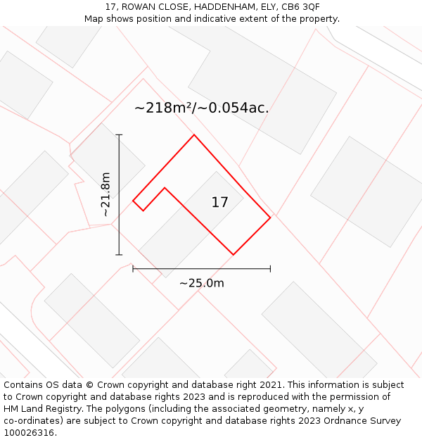 17, ROWAN CLOSE, HADDENHAM, ELY, CB6 3QF: Plot and title map