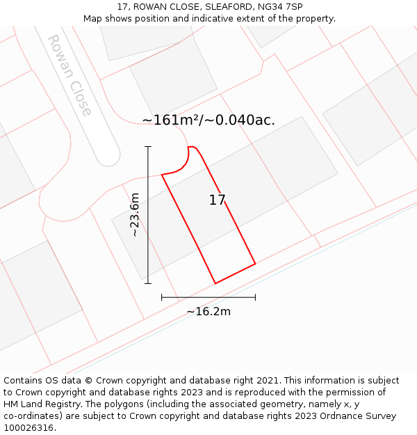 17, ROWAN CLOSE, SLEAFORD, NG34 7SP: Plot and title map