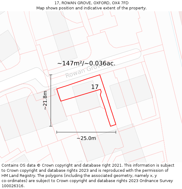 17, ROWAN GROVE, OXFORD, OX4 7FD: Plot and title map