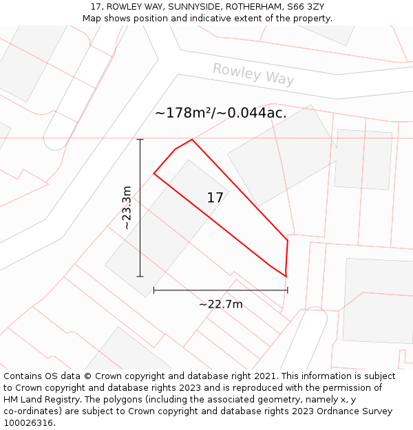 17, ROWLEY WAY, SUNNYSIDE, ROTHERHAM, S66 3ZY: Plot and title map
