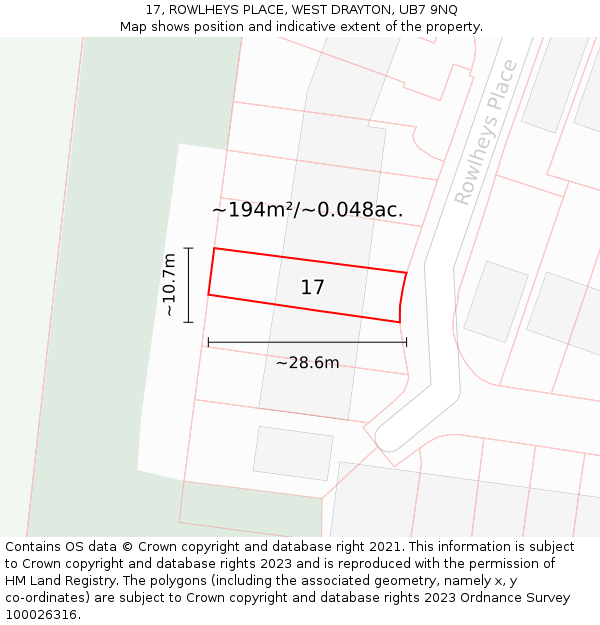 17, ROWLHEYS PLACE, WEST DRAYTON, UB7 9NQ: Plot and title map