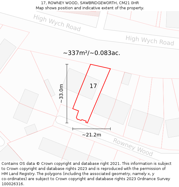 17, ROWNEY WOOD, SAWBRIDGEWORTH, CM21 0HR: Plot and title map