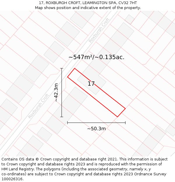 17, ROXBURGH CROFT, LEAMINGTON SPA, CV32 7HT: Plot and title map