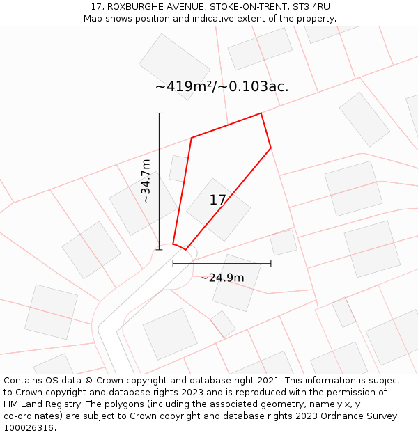 17, ROXBURGHE AVENUE, STOKE-ON-TRENT, ST3 4RU: Plot and title map