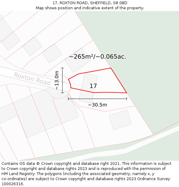 17, ROXTON ROAD, SHEFFIELD, S8 0BD: Plot and title map