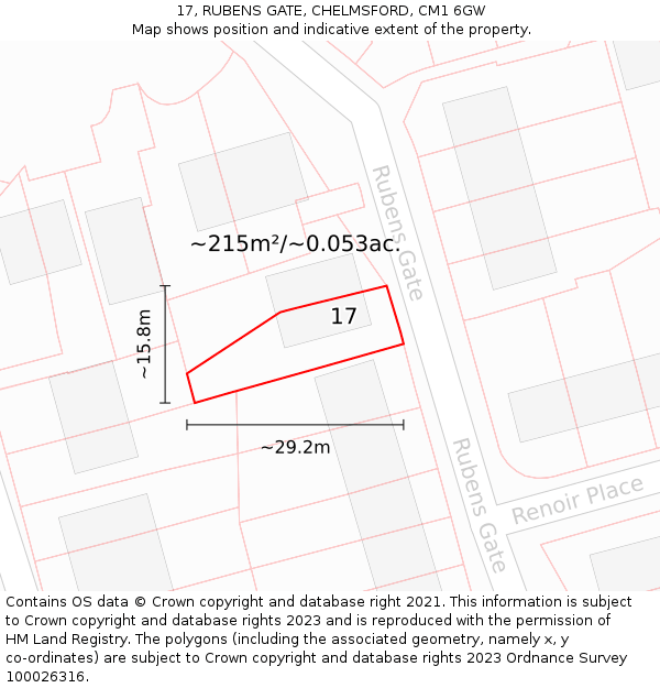 17, RUBENS GATE, CHELMSFORD, CM1 6GW: Plot and title map