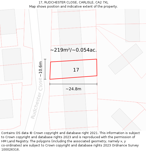 17, RUDCHESTER CLOSE, CARLISLE, CA2 7XL: Plot and title map