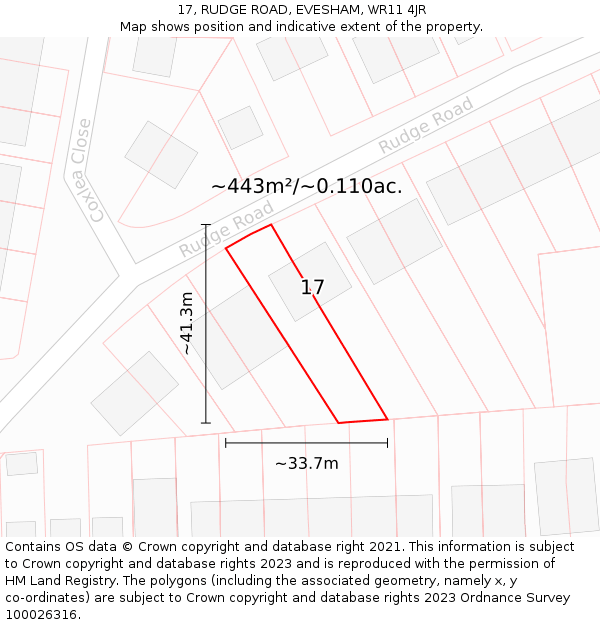 17, RUDGE ROAD, EVESHAM, WR11 4JR: Plot and title map