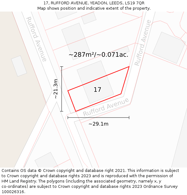 17, RUFFORD AVENUE, YEADON, LEEDS, LS19 7QR: Plot and title map