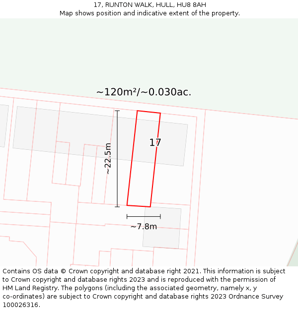 17, RUNTON WALK, HULL, HU8 8AH: Plot and title map