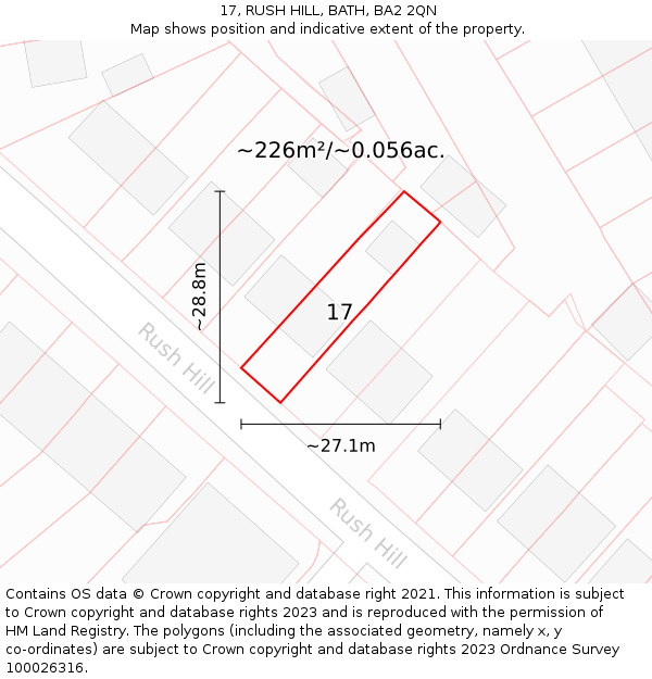 17, RUSH HILL, BATH, BA2 2QN: Plot and title map
