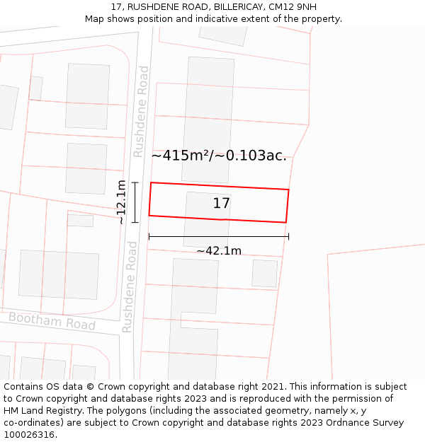 17, RUSHDENE ROAD, BILLERICAY, CM12 9NH: Plot and title map