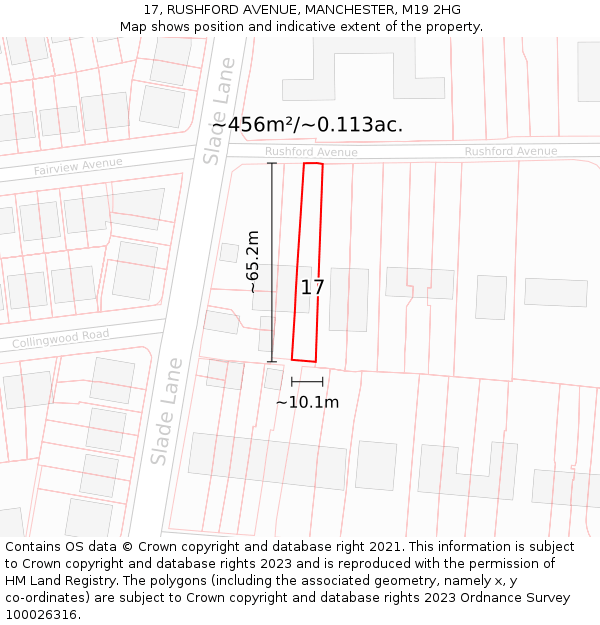 17, RUSHFORD AVENUE, MANCHESTER, M19 2HG: Plot and title map