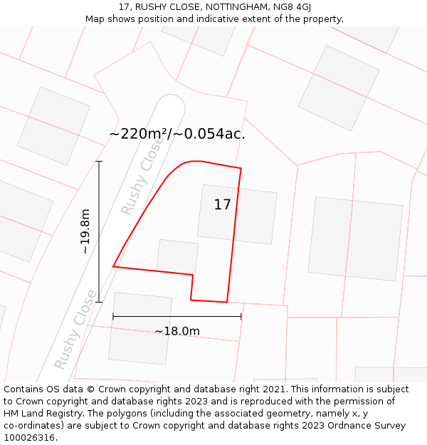 17, RUSHY CLOSE, NOTTINGHAM, NG8 4GJ: Plot and title map