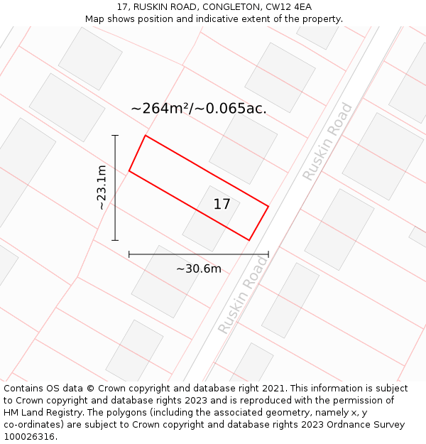 17, RUSKIN ROAD, CONGLETON, CW12 4EA: Plot and title map