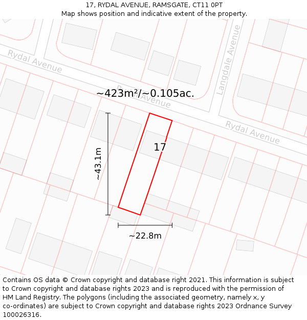17, RYDAL AVENUE, RAMSGATE, CT11 0PT: Plot and title map
