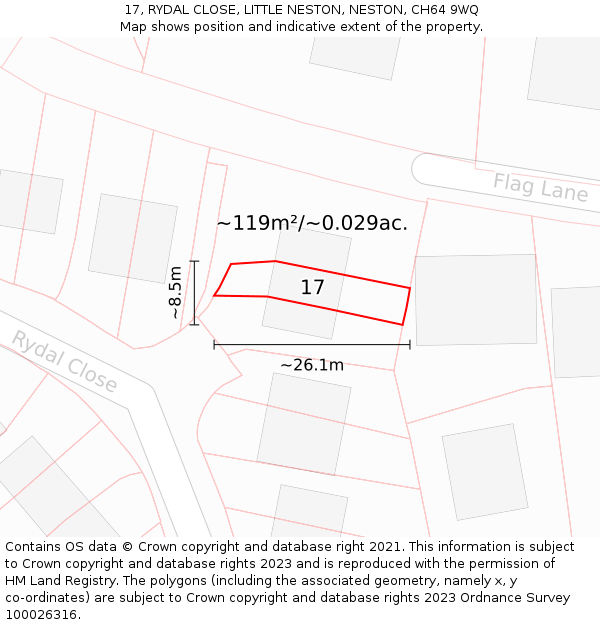 17, RYDAL CLOSE, LITTLE NESTON, NESTON, CH64 9WQ: Plot and title map