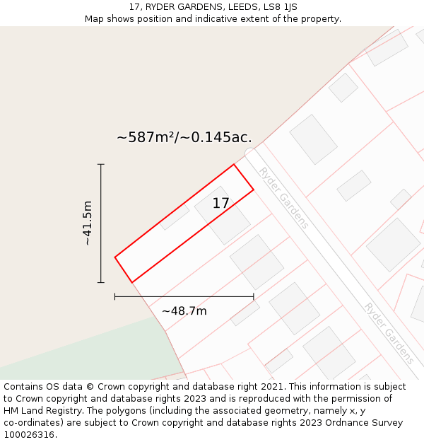 17, RYDER GARDENS, LEEDS, LS8 1JS: Plot and title map