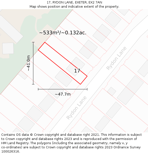 17, RYDON LANE, EXETER, EX2 7AN: Plot and title map