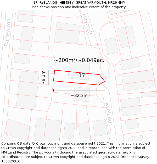 17, RYELANDS, HEMSBY, GREAT YARMOUTH, NR29 4NP: Plot and title map